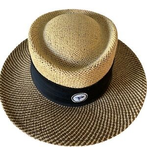 Ahead Straw Sun Hat - L /XL tan  black straw hat , like new